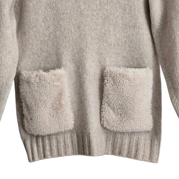 Magaschoni Knitted Wool Blend Turtleneck Sweater With Faux Fur Pockets Sz XS - Picture 2 of 7